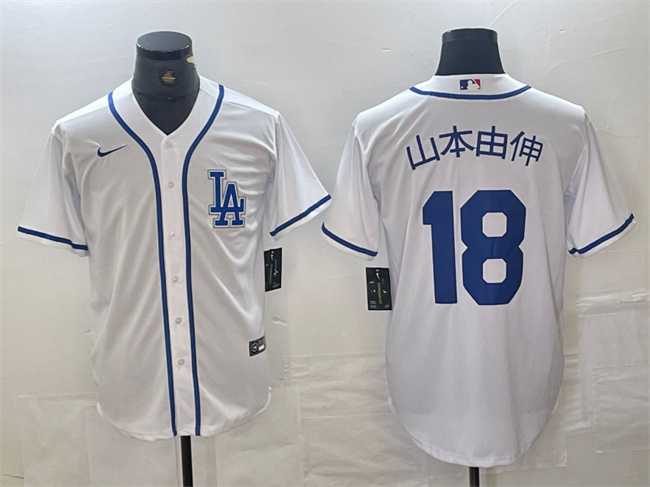 Mens Los Angeles Dodgers #18 Yoshinobu Yamamoto White Cool Base Stitched Jersey